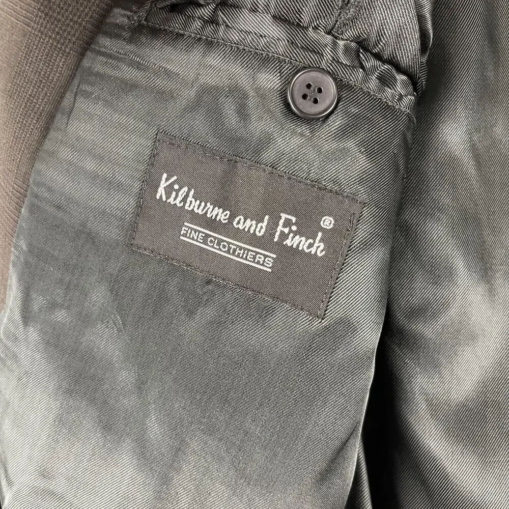 Kilburne and Finch Mens 2 Piece Suit Blazer‎ 43R Brown Gray Plaid Pants 34x28